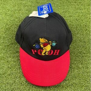 Vintage Disney Winnie the Pooh Embroidered‎ Black Red Snapback Hat 90s Y2K NWT
